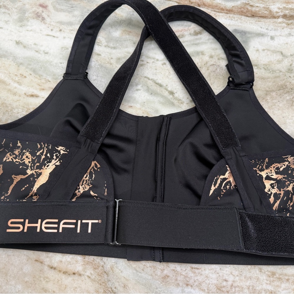 SHEFIT Black Sports Bra with Metallic Rose Logo